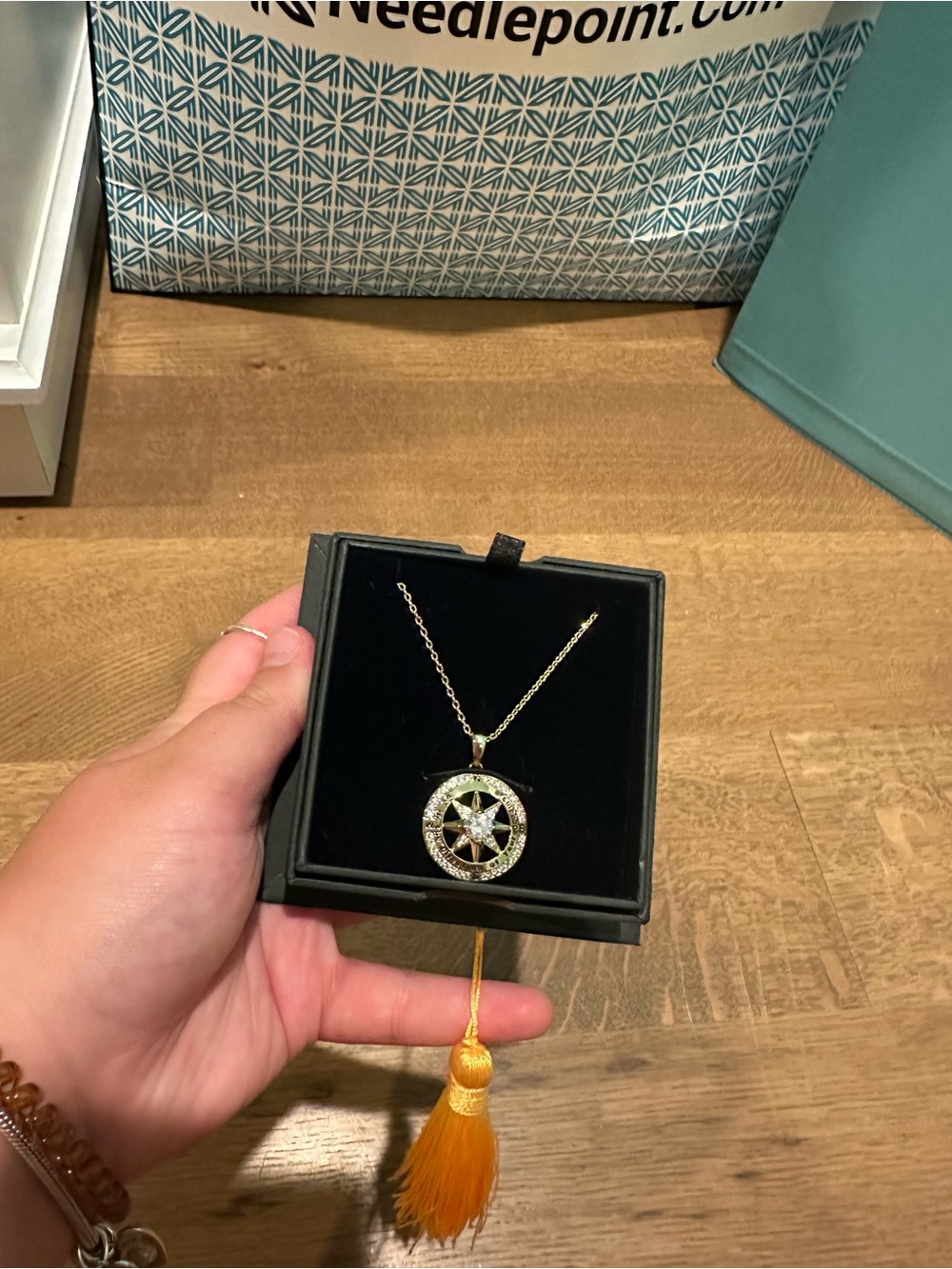 Gold Compass Star Pendant Necklace in Graduation Cap Keepsake Box
